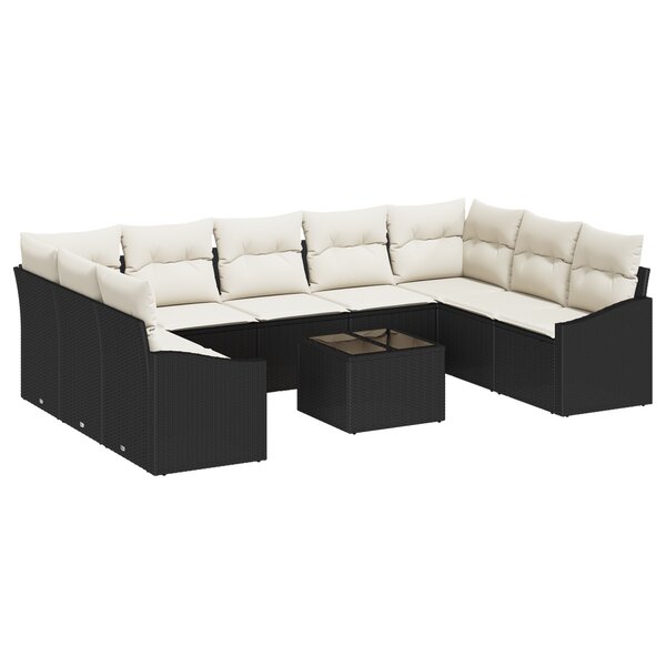 vidaXL Ensemble de Canapé de Jardin 9 Pièces avec Coussins Marron Poly Rattan