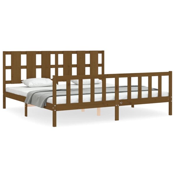 vidaXL Cadre de lit avec tête de lit marron miel 200x200cm bois massif