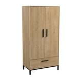 Lit adulte 140 x 190/200 cm - 2 chevets + armoire - Mélaminé - chêne Hamilton