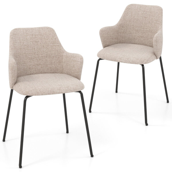 Ensemble de 2 chaises de salle à manger avec dossier courbé siège large & accoudoirs pour salon cuisine chambre beige 20_0008454