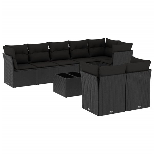 vidaXL Salon de jardin 9 Pièces avec coussins noir résine tressée