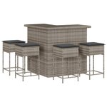 vidaXL Ensemble de bar de jardin 5 Pièces avec coussins gris poly rotin