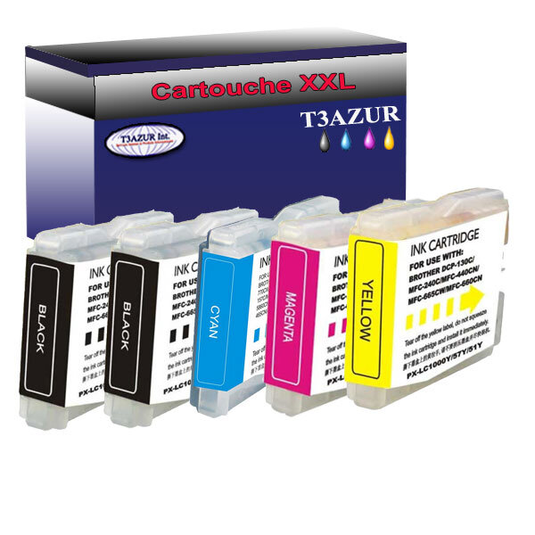 Lot de 5 Cartouches compatibles Brother MFC-230C, MFC-235C, MFC-240C, LC1000XL  (Noire+Couleur) – T3AZUR