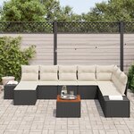vidaXL Ensemble de 9 Canapés de Jardin avec Coussins Noir Poly Rattan Acacia