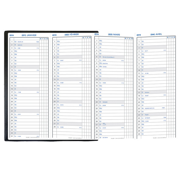 Agenda ANOSLIM + Répert. Couv Plast Grainée noir 7 x 20 cm Quovadis