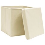 vidaXL Boîtes de rangement à couvercles 10 Pièces Crème 32x32x32 cm Tissu