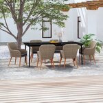 vidaXL Ensemble à manger de jardin et coussins 7 Pièces Marron