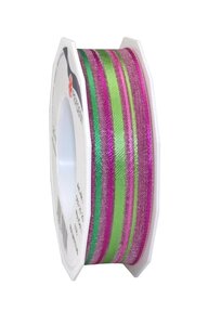 Organza à rayures laitonné mauritius 20-m-rouleau 25 mm vert/magenta
