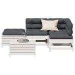 vidaXL Salon de jardin 5 Pièces avec coussins blanc bois massif de pin