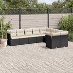 vidaXL Salon de jardin 9 Pièces avec coussins noir résine tressée