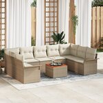 vidaXL Ensemble de Canapés de Jardin 10 Pièces avec Coussins Beige en Rattan Synthétique Acacia