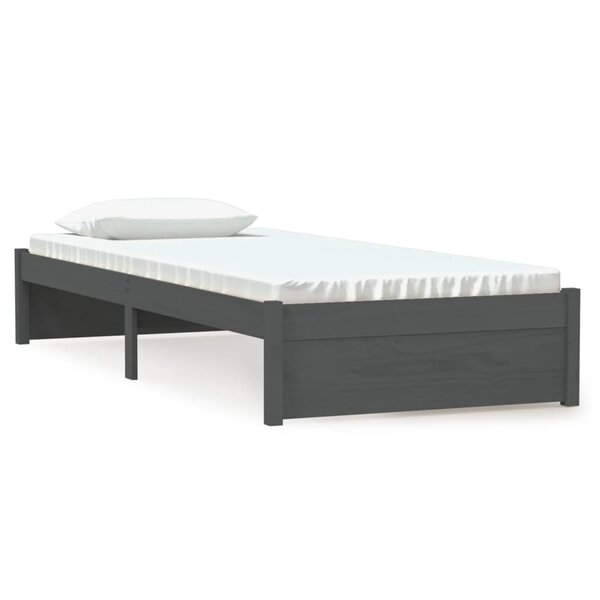 vidaXL Cadre de lit Gris Bois massif 75x190 cm Petit simple