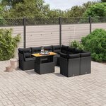 vidaXL Salon de jardin 9 Pièces avec coussins noir résine tressée