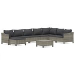 vidaXL Salon de jardin 9 Pièces avec coussins Gris Résine tressée