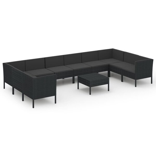 vidaXL Salon de jardin 11 Pièces avec coussins Résine tressée Noir