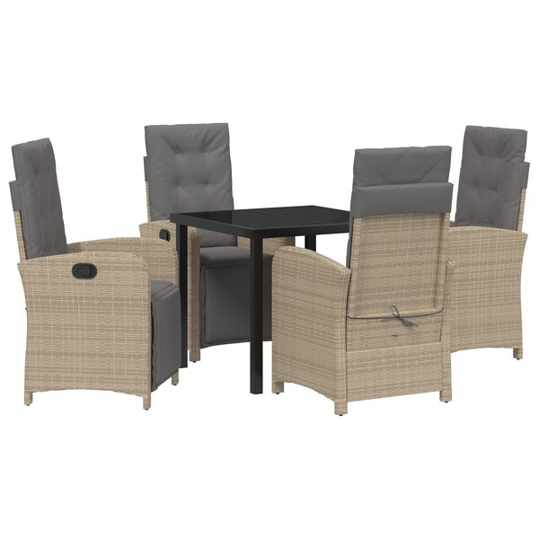 vidaXL Set de Dîner de Jardin 5 Pièces avec Coussins Beige Poly Rotin