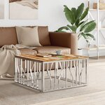 vidaXL Table basse argenté acier inoxydable/bois massif récupération