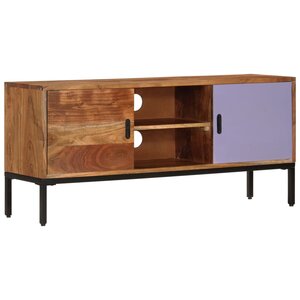 vidaXL Meuble TV Marron miel et gris 110x30x50 cm Bois massif d'acacia