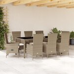 vidaXL Ensemble à manger de jardin et coussins 9 Pièces beige Poly rotin