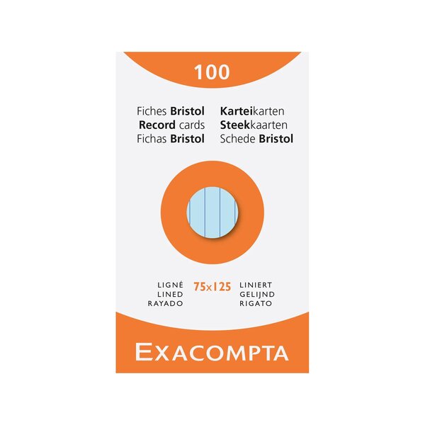 Etui De 100 Fiches - Bristol Ligné Non Perforé 75x125mm - Couleurs Assorties - Exacompta