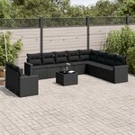 vidaXL Salon de jardin 11 Pièces avec coussins noir résine tressée