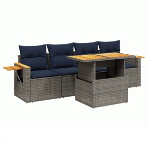 vidaXL Salon de jardin 5 Pièces avec coussins gris résine tressée