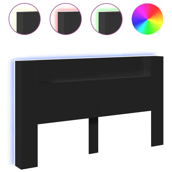 vidaXL Armoire tête de lit avec LED noir 180x16 5x103 5 cm