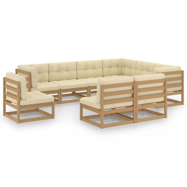 vidaXL Salon de jardin 9 Pièces avec coussins Marron miel Bois de pin