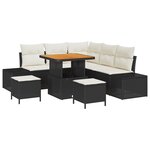 Set de canapé de jardin 8 pièces vidaXL avec coussins Noir poly rotin acacia