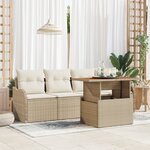 vidaXL Ensemble de Canapé de Jardin 5 Pièces avec Coussins Beige Rattan Poly Acacia