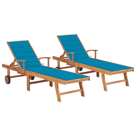 vidaXL Chaises longues lot de 2 avec coussin bleu Bois de teck solide