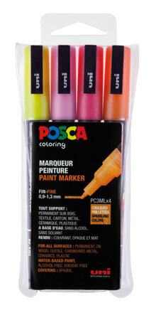 Marqueurs Posca PC3M Pointe conique fine Pailleté chaud 4 pièc.