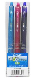 Etui de 3 Stylos roller FRIXION BALL CLICKER 0 7 FUN Turquoise Rose Violet PILOT
