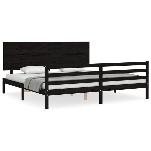 vidaXL Cadre de lit avec tête de lit noir 200x200 cm bois massif