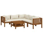 vidaXL Salon de jardin 6 Pièces avec coussin crème Bois d'acacia solide