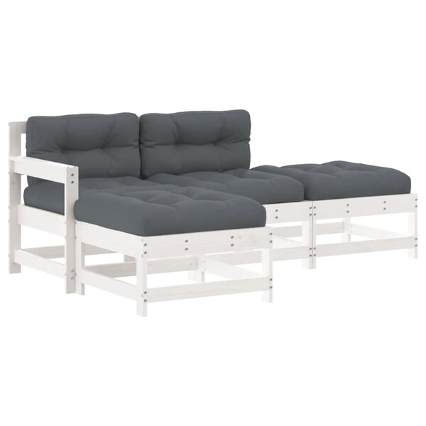 vidaXL Salon de jardin 4 Pièces avec coussins blanc bois massif