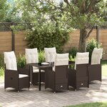 vidaXL Ensemble de Dînette de Jardin 7 Pièces avec Coussins Marron Poly Rotin