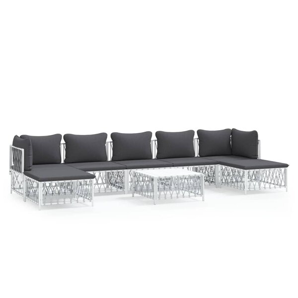 vidaXL Salon de jardin 8 Pièces avec coussins blanc acier
