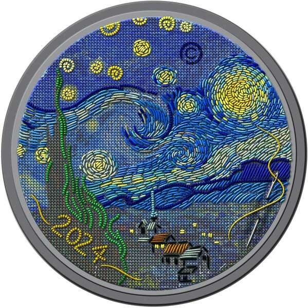 Pièce de monnaie en Argent 20 Dollars g 93.3 (3 oz) Millésime 2024 Fine Embroidery Art STARRY NIGHT