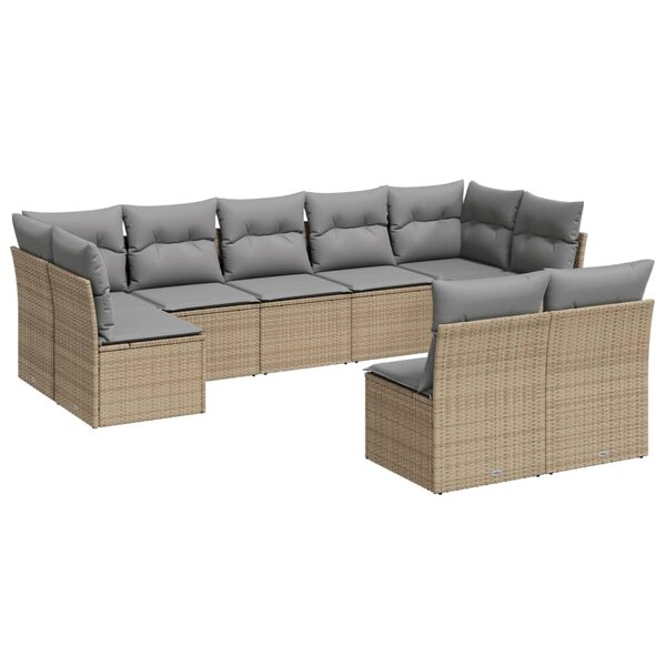 vidaXL Salon de jardin avec coussins 9 Pièces beige résine tressée