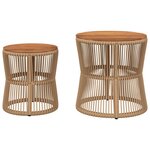 vidaXL Tables d'appoint de jardin 2Pièces dessus en bois beige poly rotin