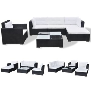 vidaXL Salon de jardin 6 Pièces avec coussins résine tressée noir