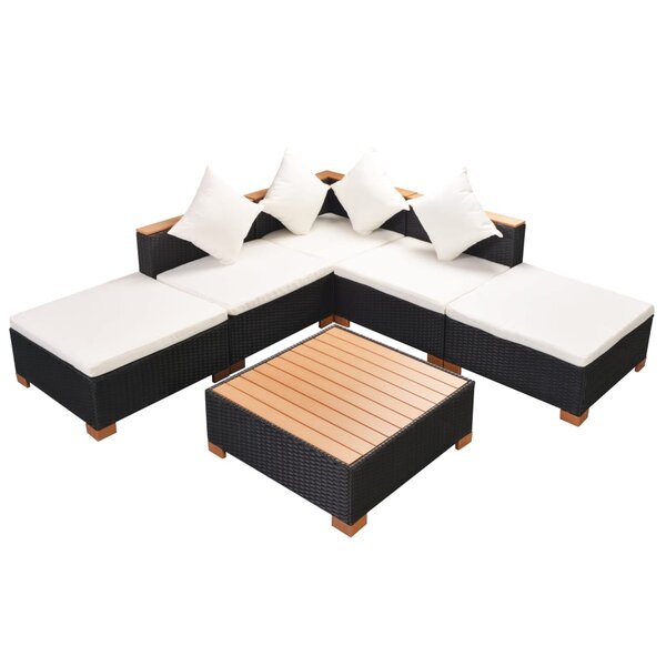 vidaXL Salon de jardin 6 Pièces avec coussins résine tressée noir