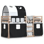 vidaXL Lit superposé avec rideaux blanc/noir 90x200 cm bois pin massif
