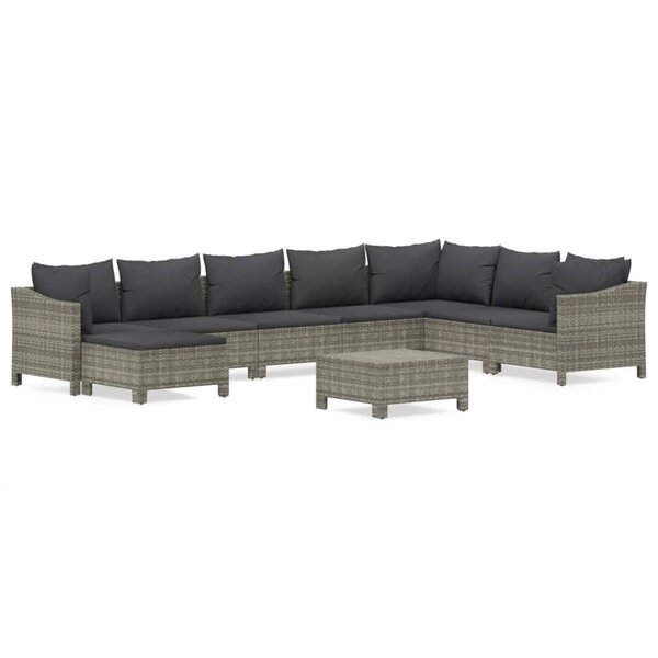 vidaXL Salon de jardin 9 Pièces avec coussins Gris Résine tressée