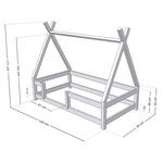 Lit Tipi enfant avec barrière bois massif gris 90 x 160 cm