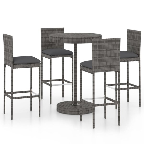 vidaXL Ensemble de bar de jardin 5 Pièces et coussins Résine tressée Gris