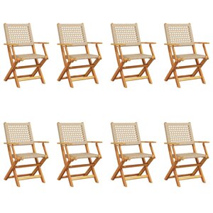 vidaXL Chaises de jardin pliantes lot de 8 beige rotin et bois massif