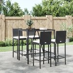 vidaXL Ensemble de bar de jardin 5 Pièces avec coussins noir poly rotin