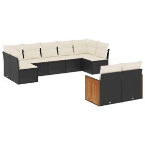 vidaXL Salon de jardin 9 Pièces avec coussins noir résine tressée
